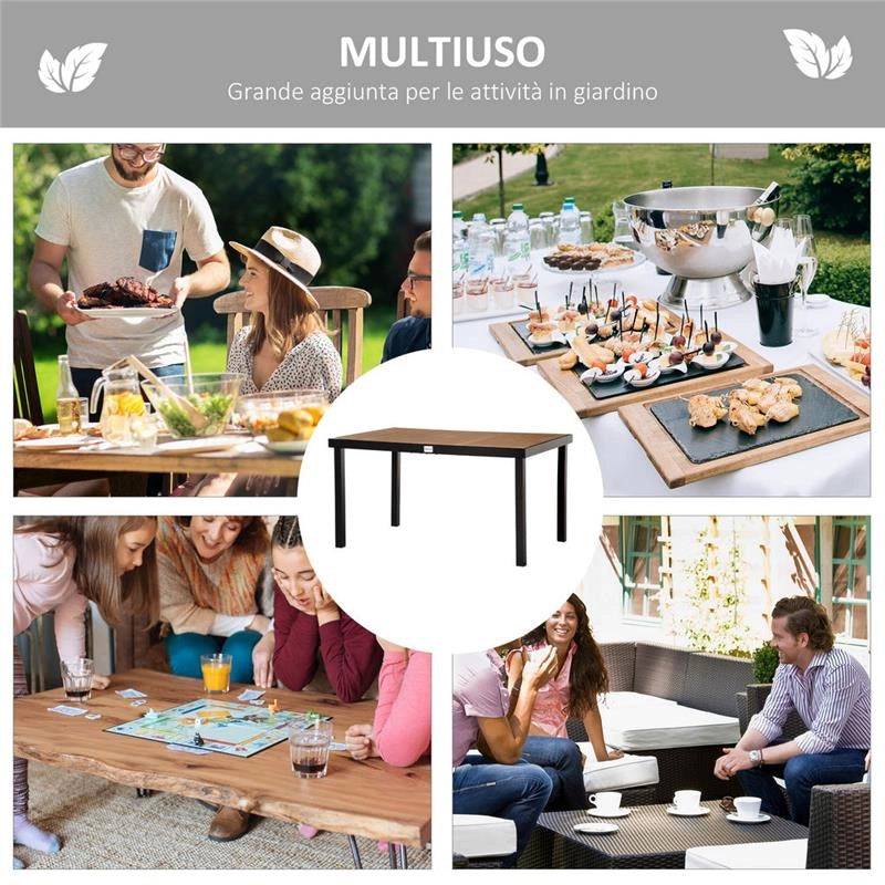 TAVOLO DA GIARDINO PER 6 PERSONE IN ALLUMINIO E PLASTICA 140X90X74 CM  NERO