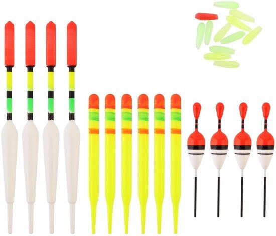 Set di Vlotter per Pesca in Acqua Salata - 15 Stuks - Sostegni per Pesci - Vlotter Galleggiante - Coda Dura - Diversi Diametri - Leggero e Duraturo - Bobine per Pesca