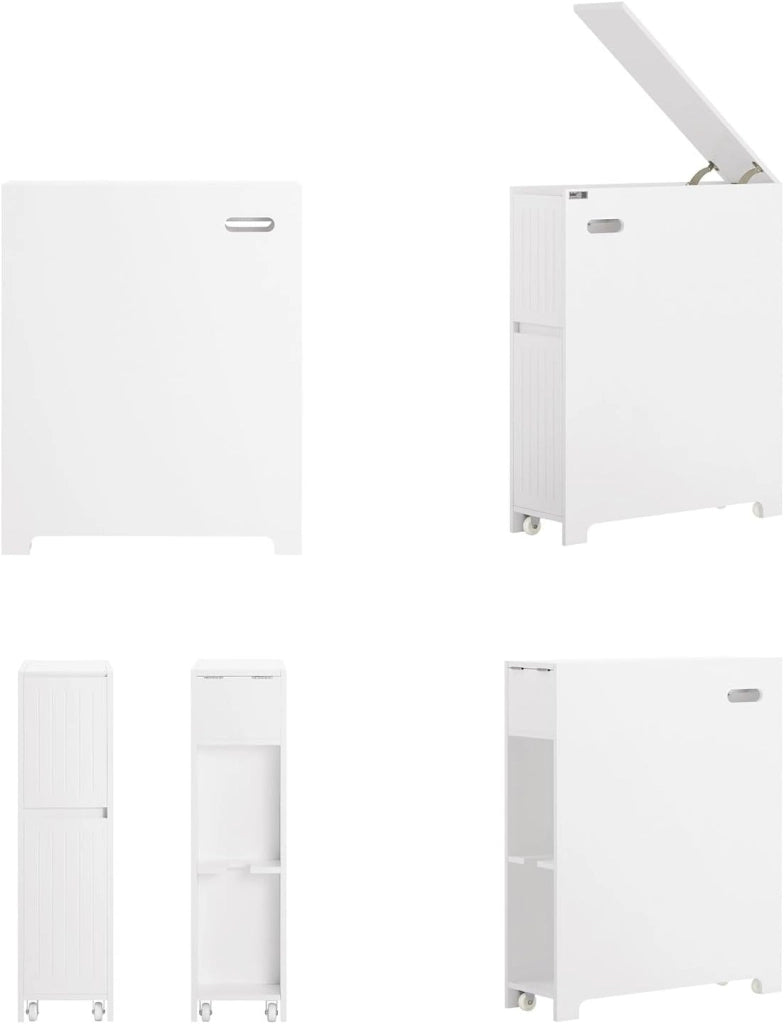 Stretto Mobiletto Bagno con Rotelle 20cm– Carrellino Salvaspazio con Cassetto per Conservare Carta Igienica, Mobile Bagno in Legno, Bianco, 20x75x60cm, BZR111-W