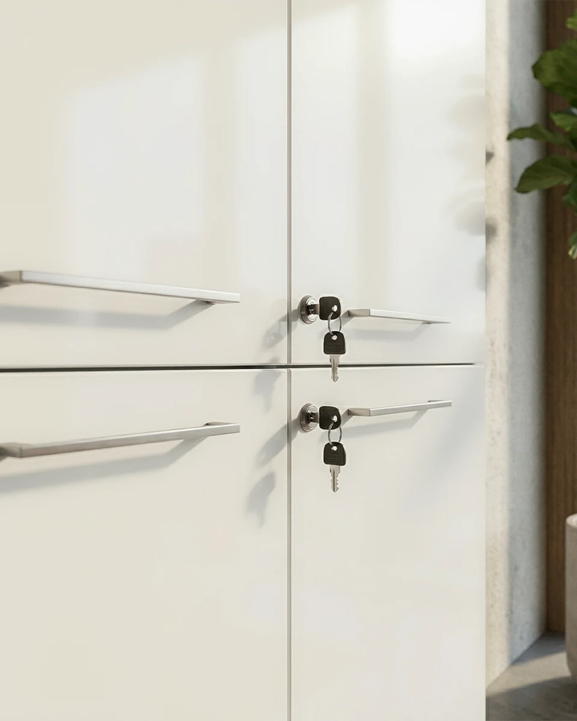 Armadio ufficio Oregon - Mobile archivio 4 ante con serratura - 3 mensole incluse - L. 90 x H. 160 x P. 42,5 cm – Bianco_