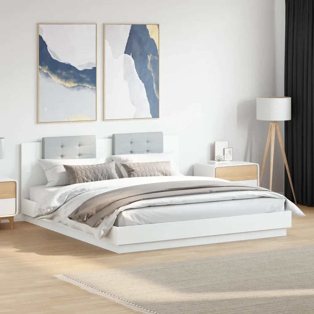 Giroletto con Testiera e LED-Struttura Letto con testiera Bianco 200x200 cm 616388