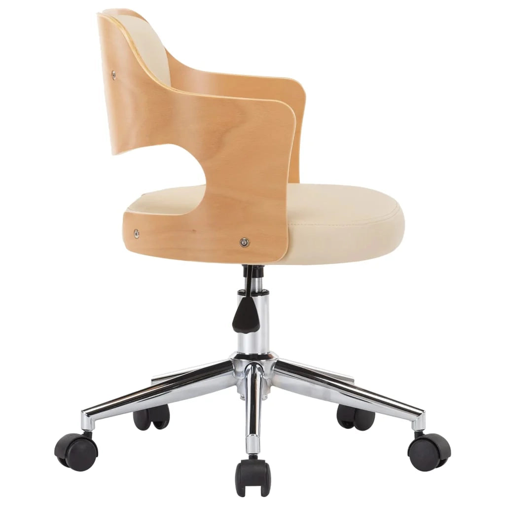 Sedia girevole da ufficio/studio in legno curvato e similpelle color crema 02_0024095