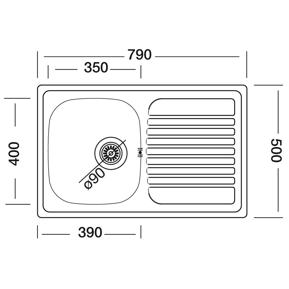 Lavello incasso cucina acciaio 79x50 cm una vasca e gocciolatoio sinistro Classic 273SX