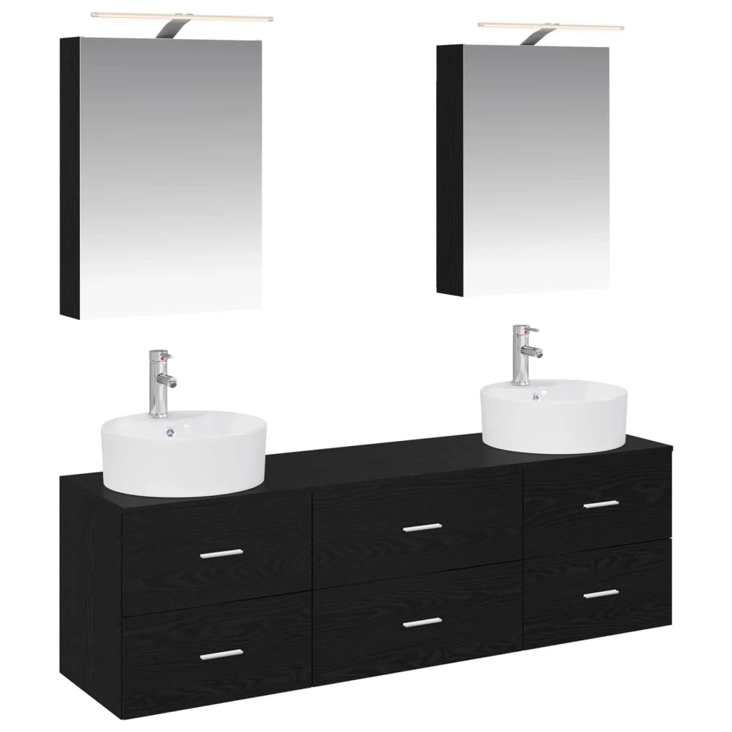 Set di mobili per il bagno 5 pcs Rovere Nero 3406872