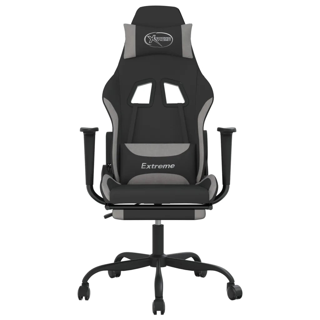 Sedia da Gaming | Sedia da e-sports Massaggio e Poggiapiedi Nero e Grigio Tessuto