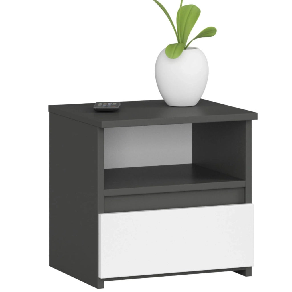 Comodino AKORD CL1 Grigia Grafite 40 cm 1 cassetto inserto frontale Bianco 40x35x40 cm