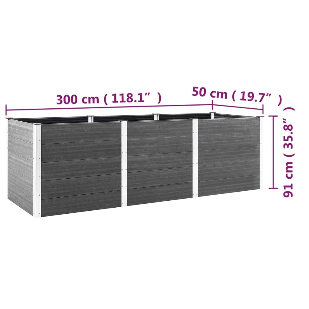 Fioriera rialzata per piante fiori patio giardino 300 x 50 x 91 cm WPC grigio 02_0039428