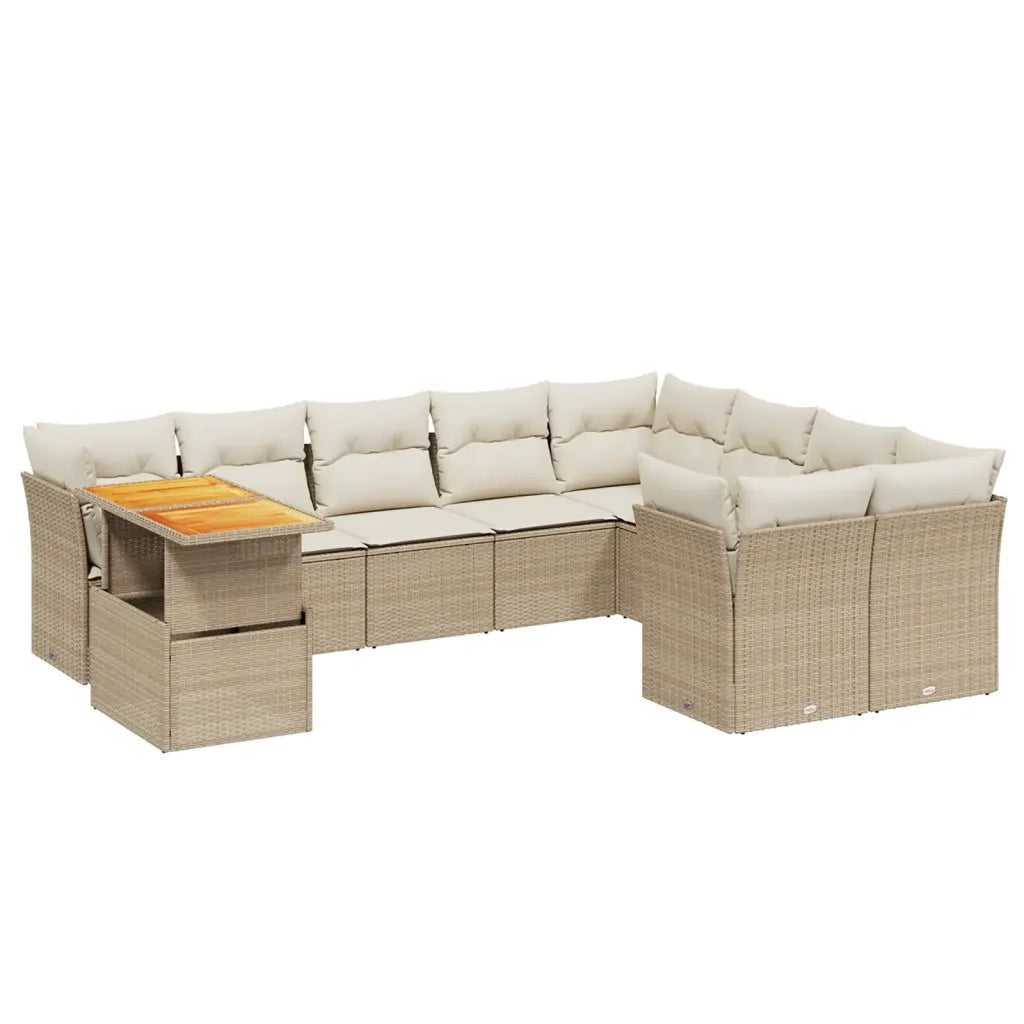 Set Divano da Giardino 10 pz con Cuscini Beige in Polyrattan 3271016