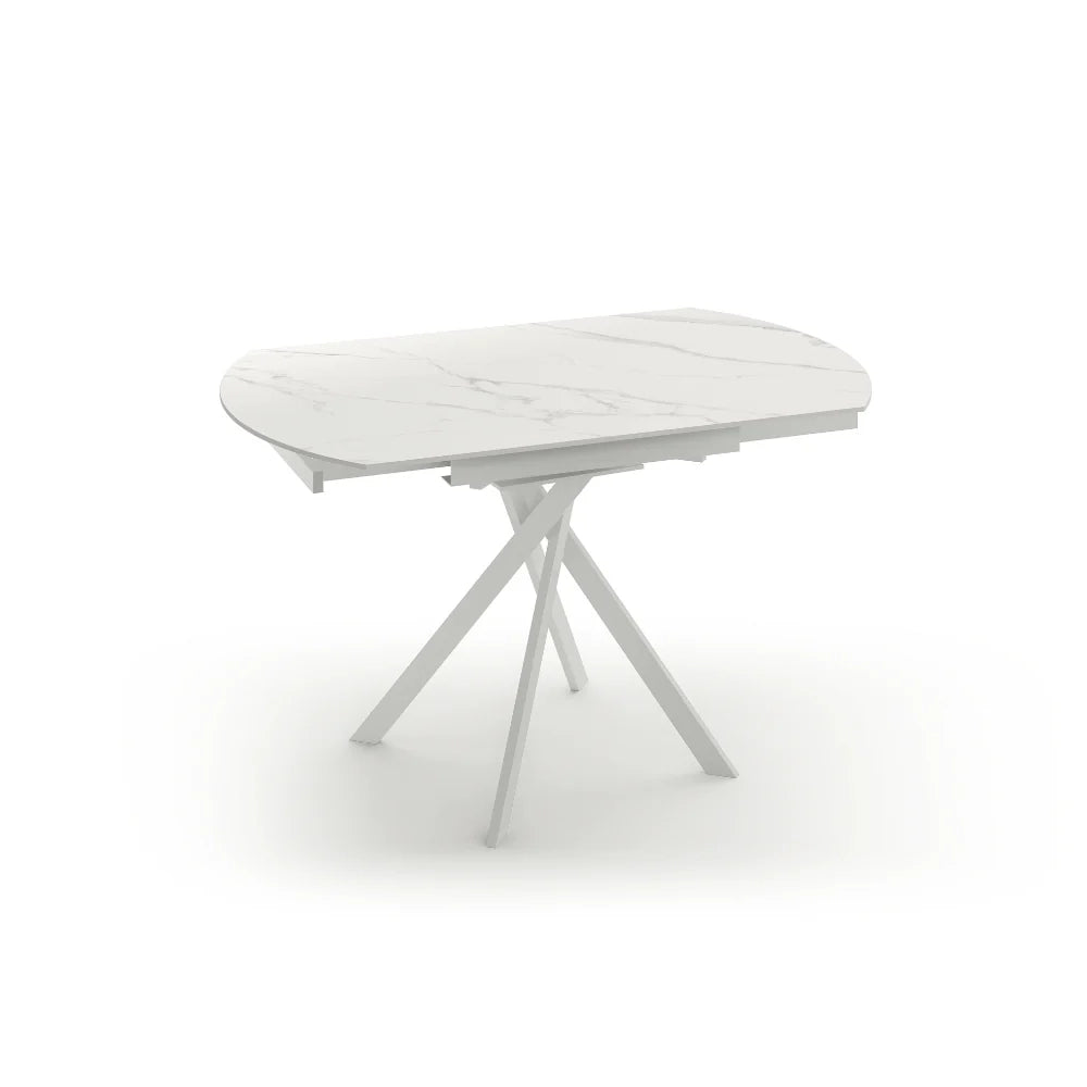 Tavolo da pranzo allungabile in ceramica effetto marmo bianco Drift 80-120x120 cm fino a 6 posti | Duzzle