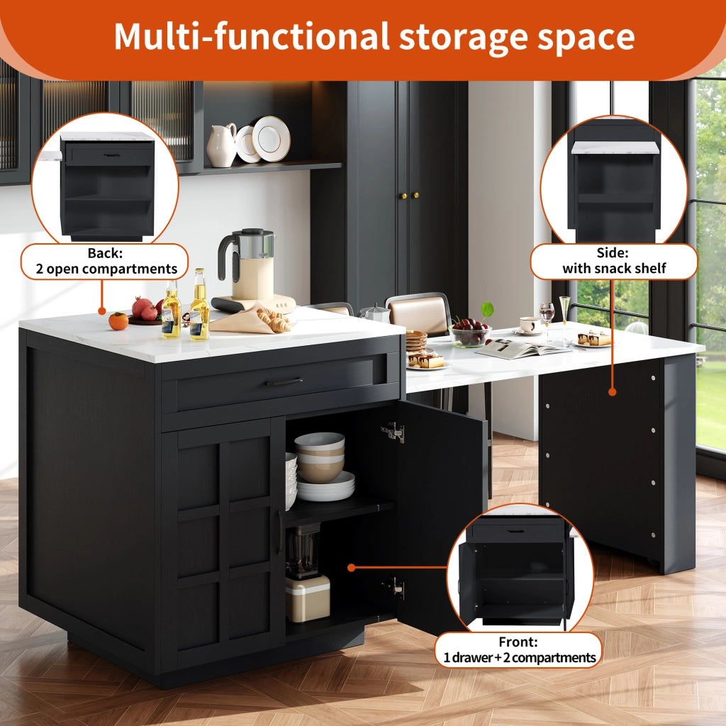 TAVOLO BAR Estensibile 133-202x70x93,5 cm MDF Nero con vani e cassetto