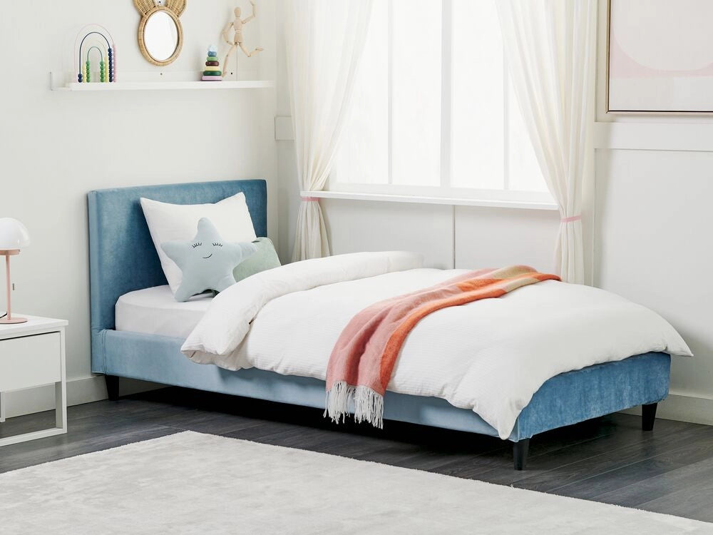 Fodera per telaio letto in velluto azzurro 90 x 200 cm Sfoderabile Lavabile stile retrò