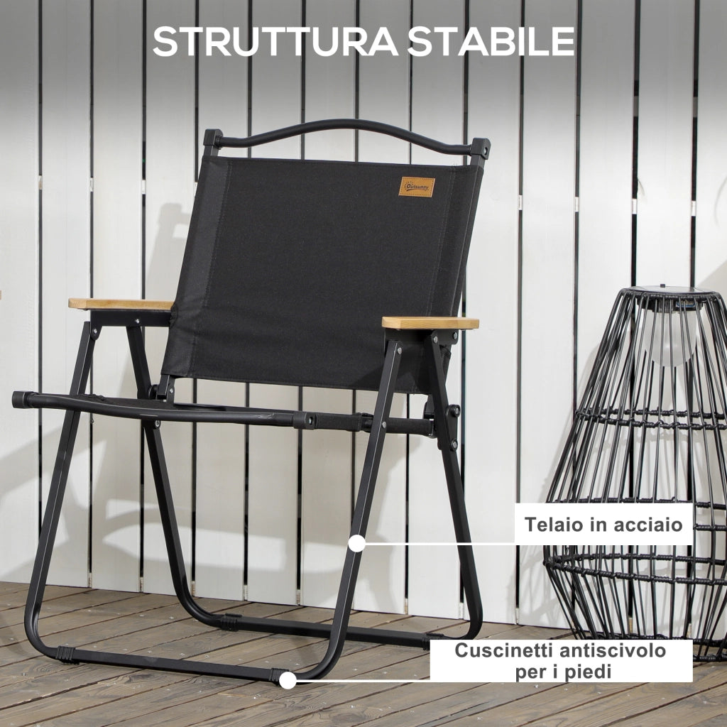 Sedia da Esterni Pieghevole con Braccioli ¨C Zephmum ¨C Tessuto Oxford Nero e Acciaio
