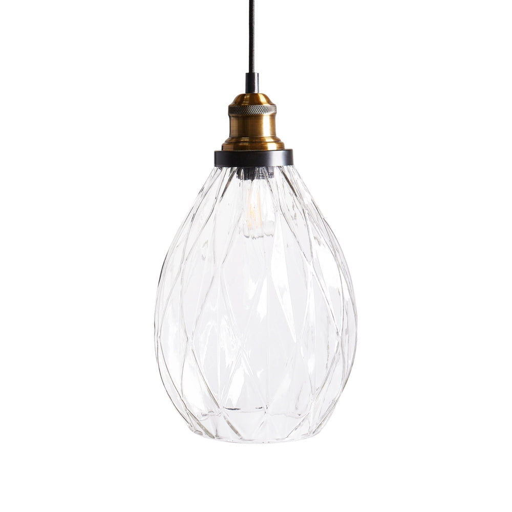 Lampadario in vetro trasparente e metallo con paralume a 3 punti per l'illuminazione a sospensione