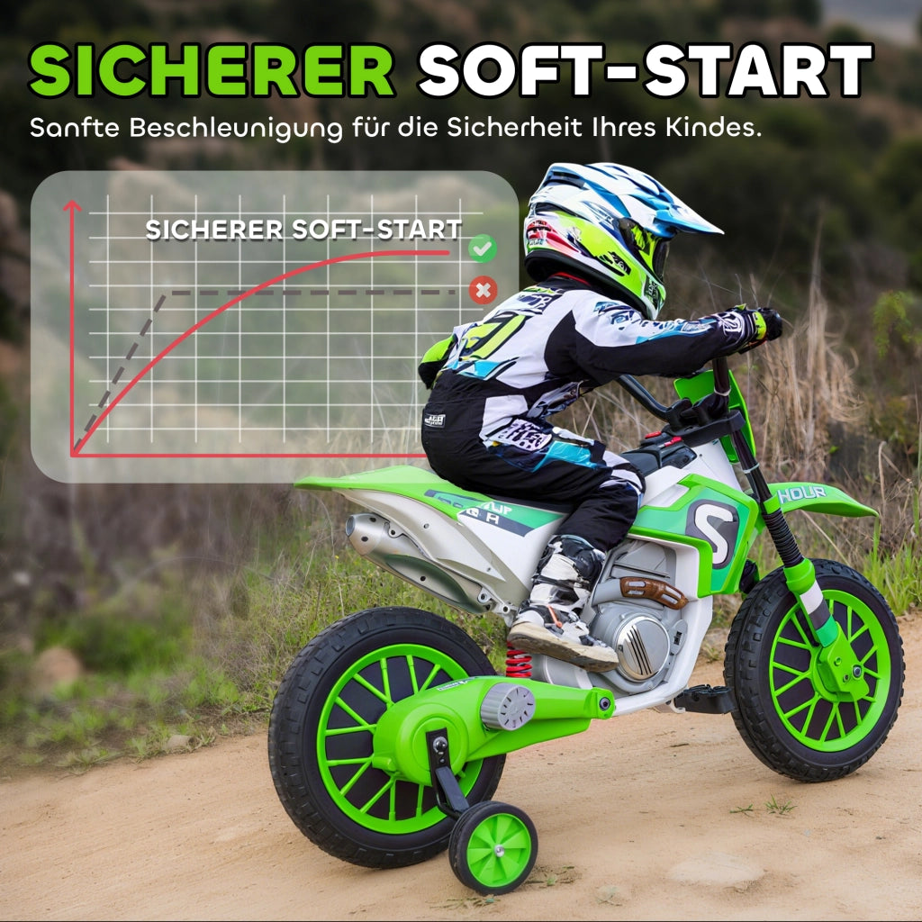 Moto Elettrica per Bambini con Ruotine di Sicurezza ¨C zephmum ¨C Verde e Bianco 106.5x51.5x68cm