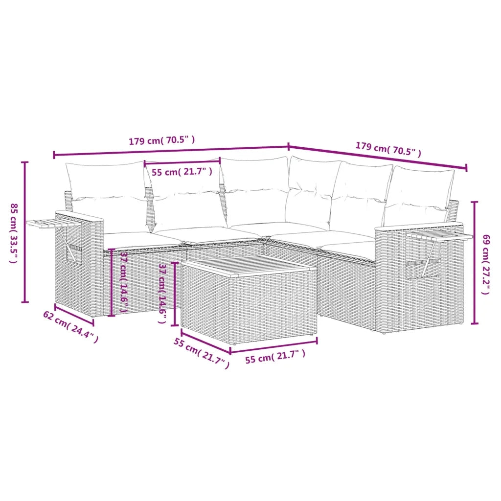 Set Divano da Giardino 6 pz con Cuscini Grigio in Polyrattan 3259211