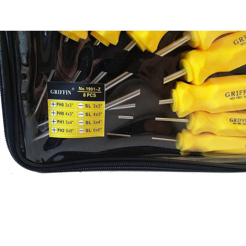Trade Shop - Kit 8 Cacciaviti A Taglio Croce Cromo Vanadio Giraviti Con Punta Magnetica -