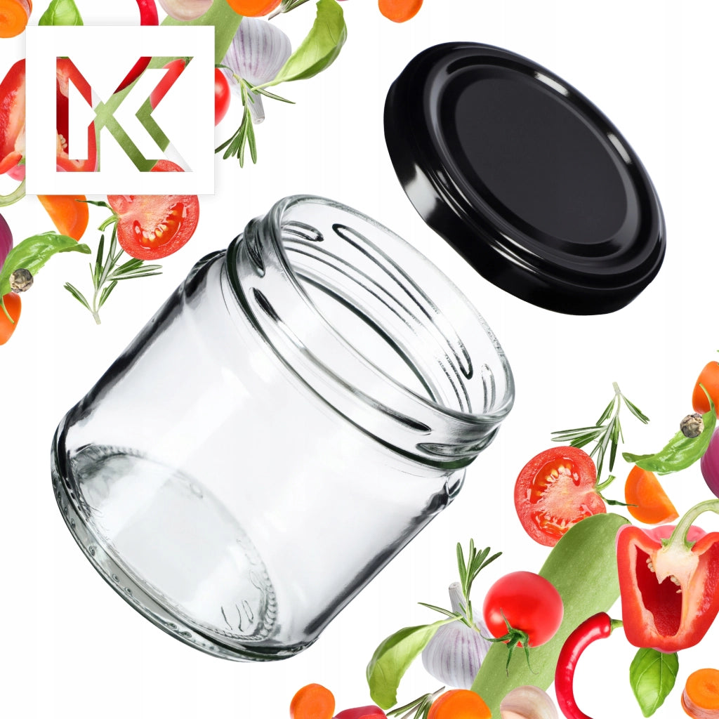 Barattoli per conserve KADAX Lerma 200 ml 10 pezzi 66 mm + coperchi neri