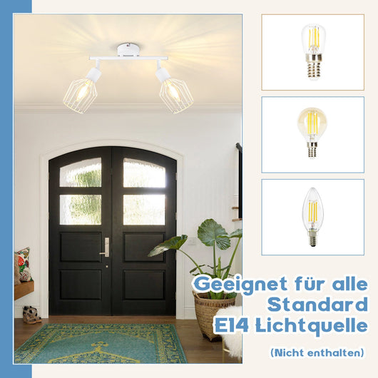 ZMH Faretto da soffitto bianchi 2 luci E14 metallo orientabili 350° industriali per corridoio soggiorno