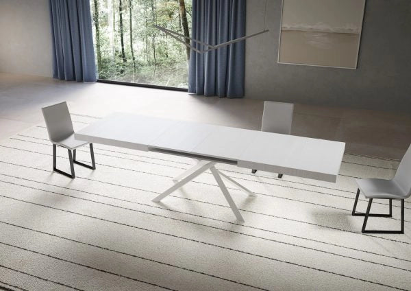 Tavolo Allungabile 200-304x90x77 cm Niket Bianco Frassino Gambe Bianche