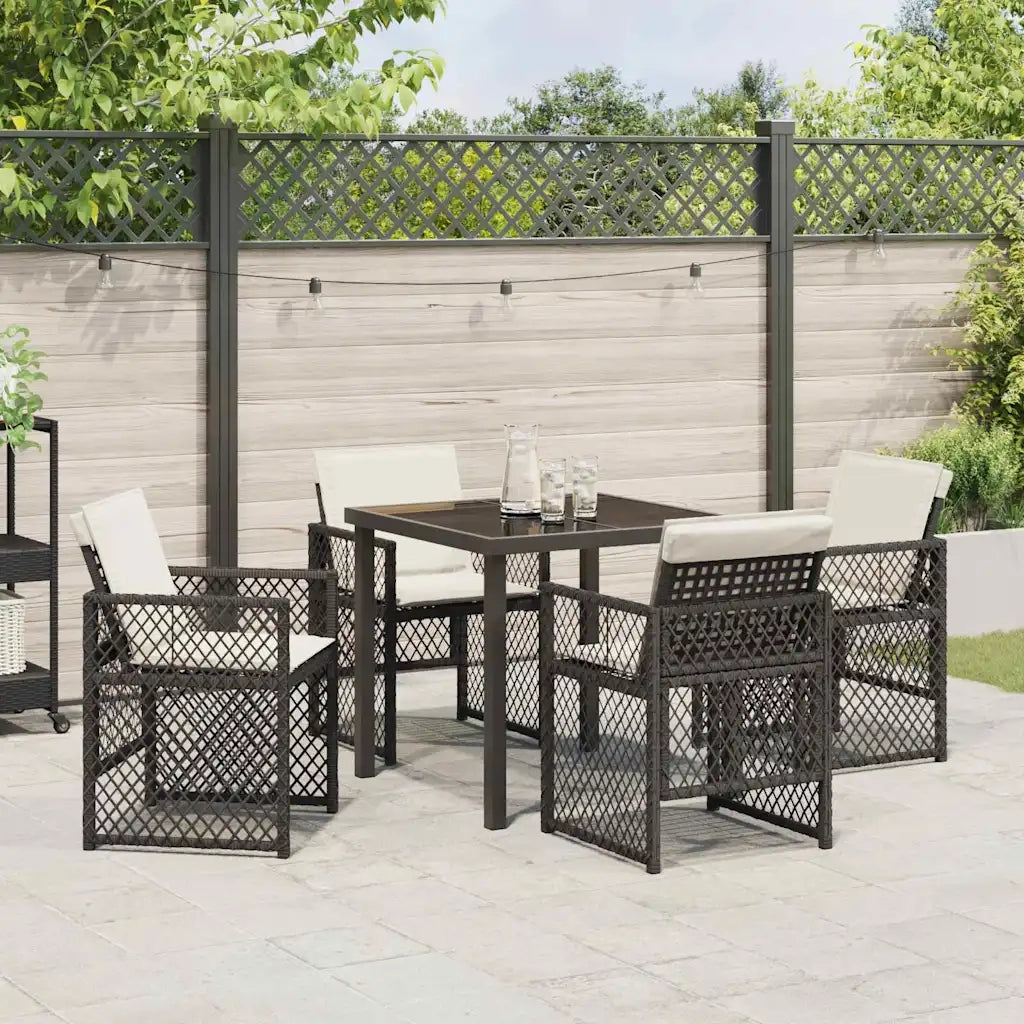 Set da Pranzo per Giardino 5 pcs Nero polyrattan