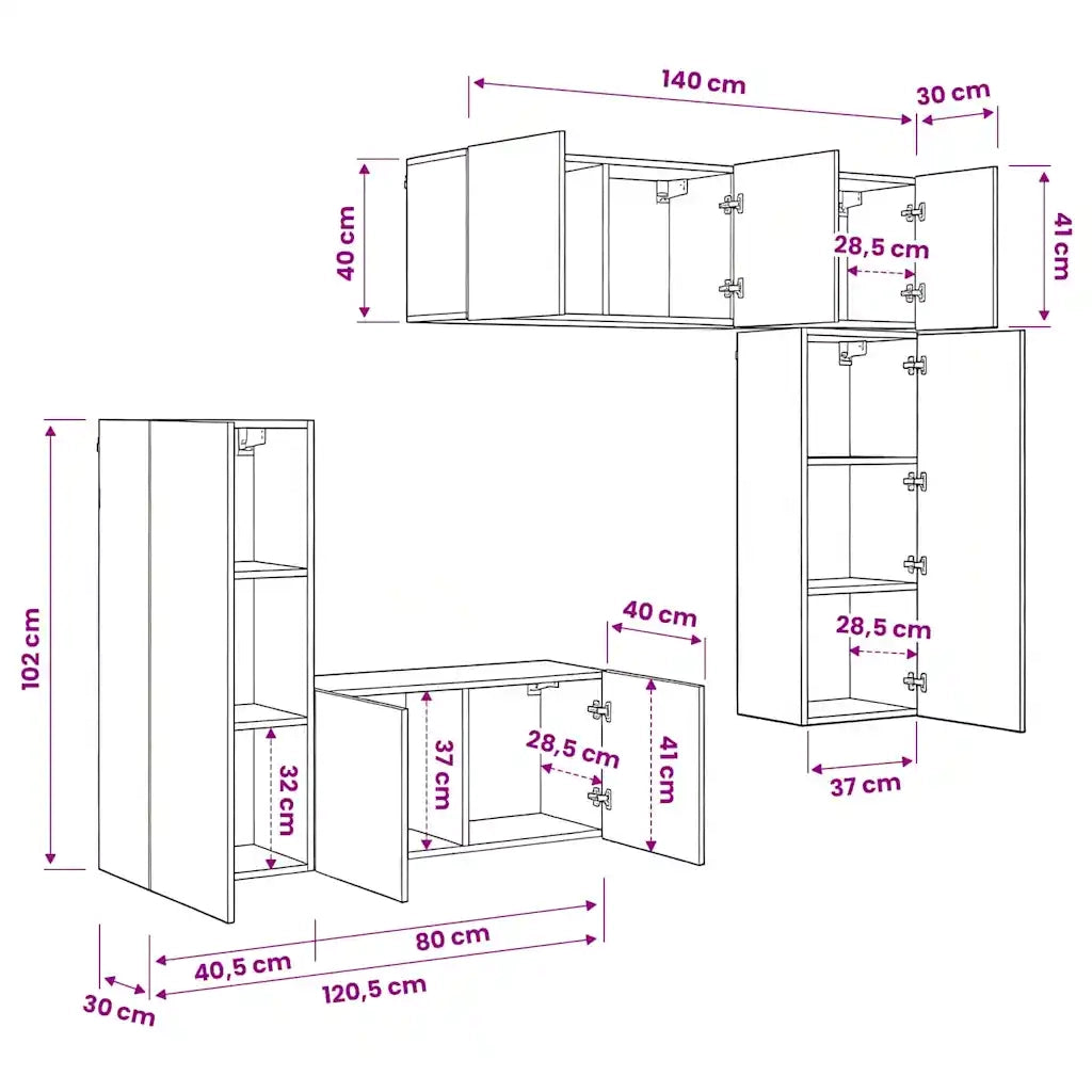 Unit¨¤ TV da Parete 5 pz | Armadietto TV | Mobile Porta TV Rovere nero Legno multistrato