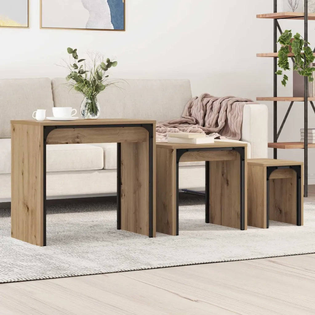 3 pz Tavolino da salotto | Tavolino da caff¨¨ | Tavolino da Soggiorno Rovere artigianale Legno multistrato