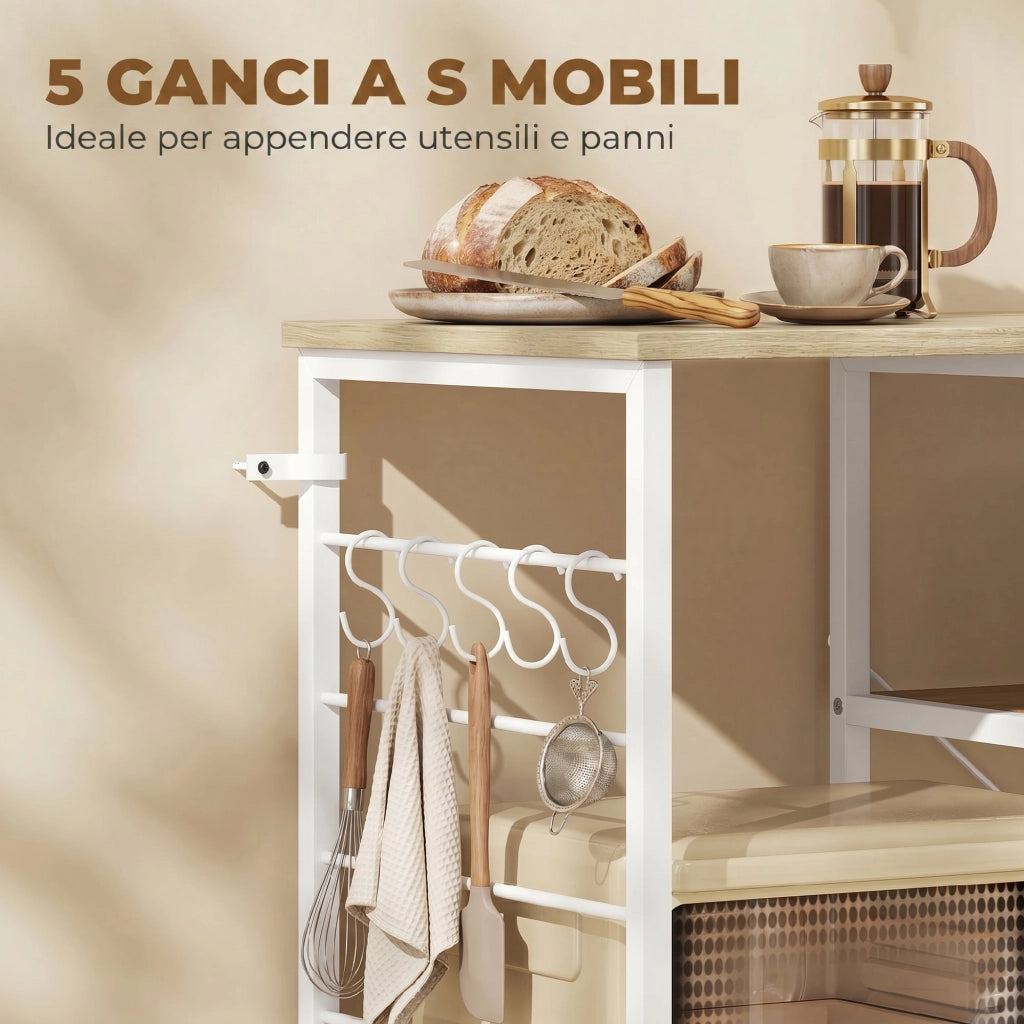 Scaffale Cucina con Ripiani in Legno e Metallo ¨C Zephmum ¨C Rovere, 90x39x83.5 cm