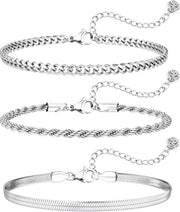 Bracciale per donna - catena in argento - collane a catenella decorativa a strati - bracciale a catenella regolabile - donne e ragazze 3pz - stivabile - di tendenza - 1 1 - gioielli in argento