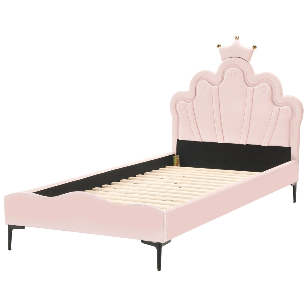 Letto singolo in velluto rosa con base a doghe 90 x 200 cm cameretta Camera Moderna Tradizionale