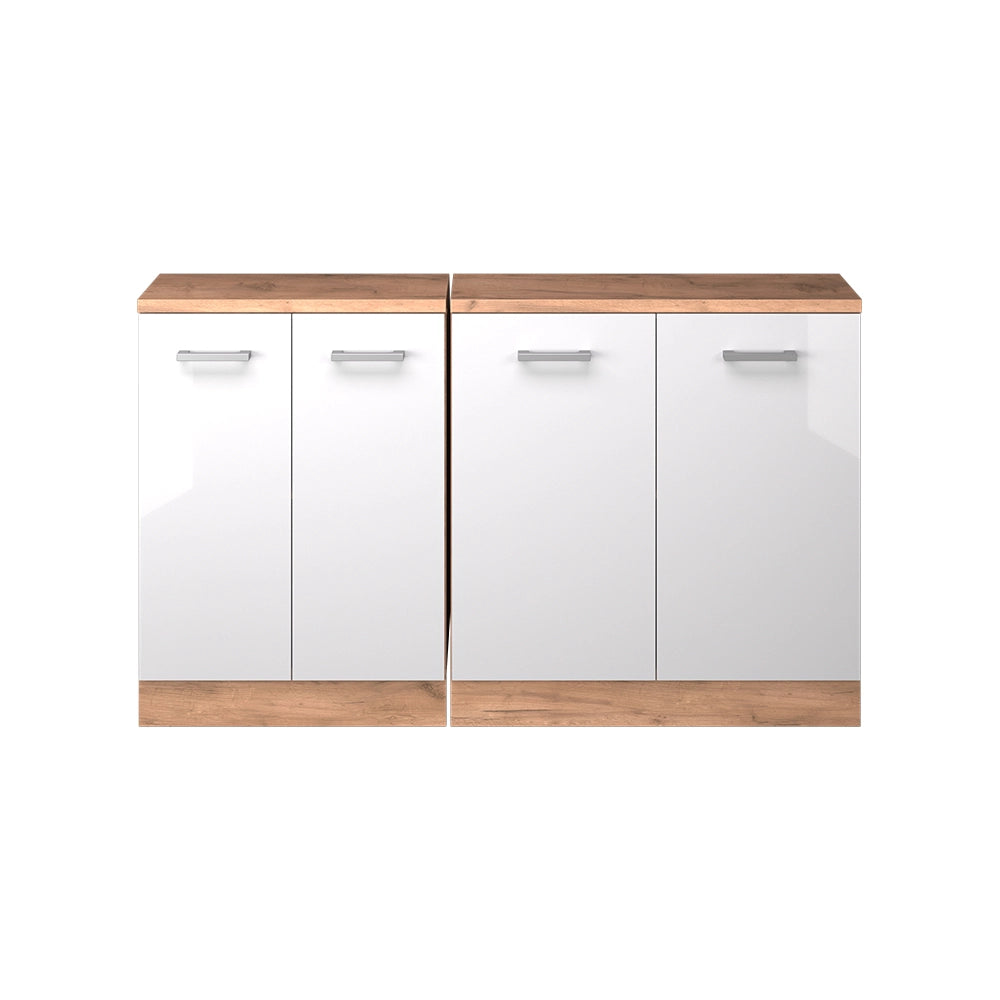 Set di mobili sottotetto Rion Bianco lucido/Rovere dorato 140 cm Set di 2 carcasse armadio profondità 60 cm Vicco