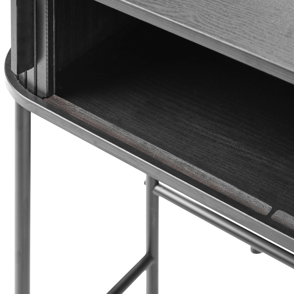 Tavolo consolle ad ante scorrevoli Legno scuro Gambe in metallo stile retrò