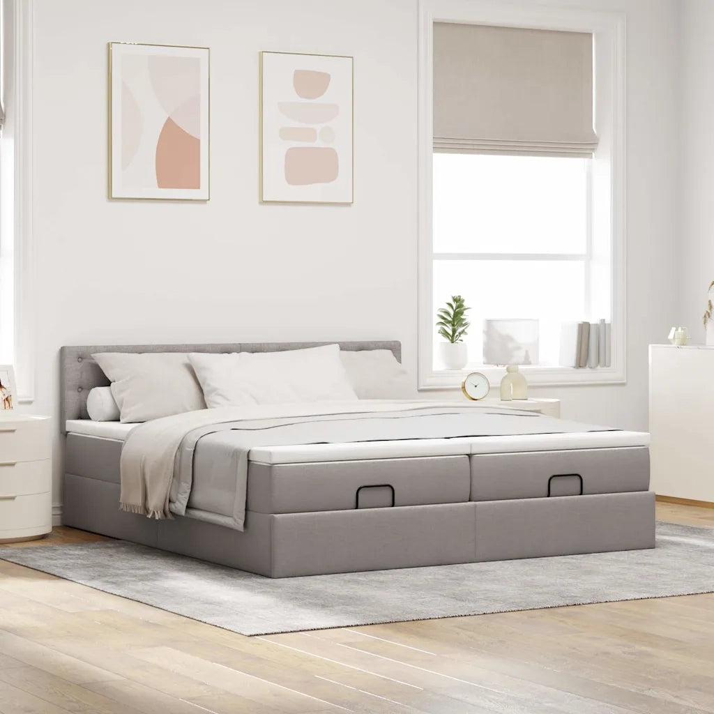 Struttura Letto Pouf con Materassi Tortora 160x200cm in Tessuto 3312882