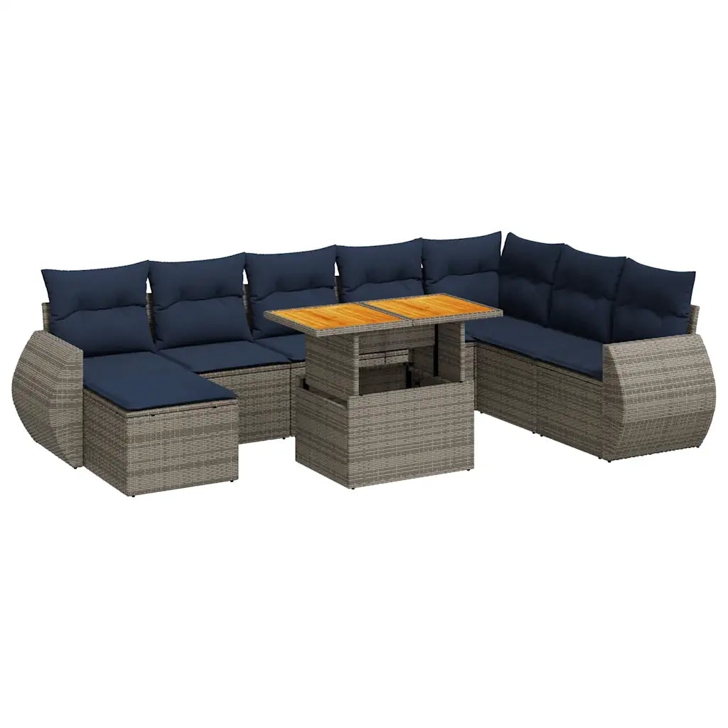 Set Divano da Giardino 9 pz con Cuscini Grigio in Polyrattan