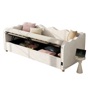 Letto contenitore per bambini 90 × 200 cm con contenitore idraulico, USB e Type-C, senza materasso, in velluto beige
