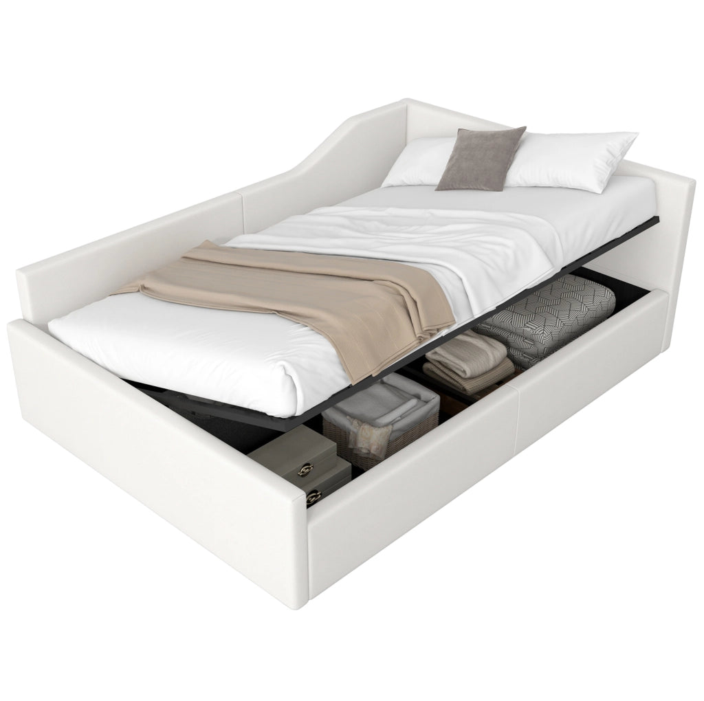 Letto da giorno imbottito 140x200 cm con contenitore; beige