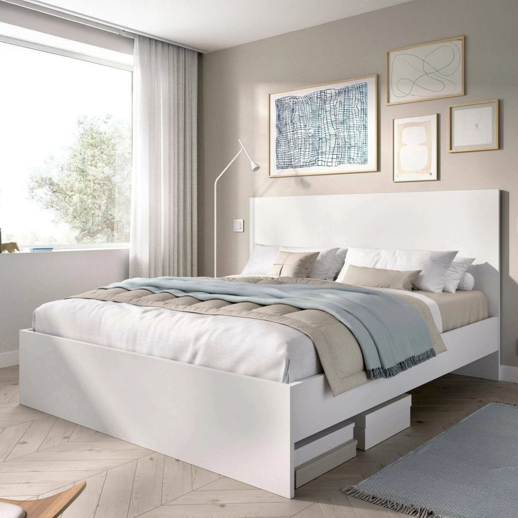 Letto alla francese Howard, Sommier per camera da letto, Giroletto per stanza, Struttura porta materasso, 146x195 h100 cm, Bianco