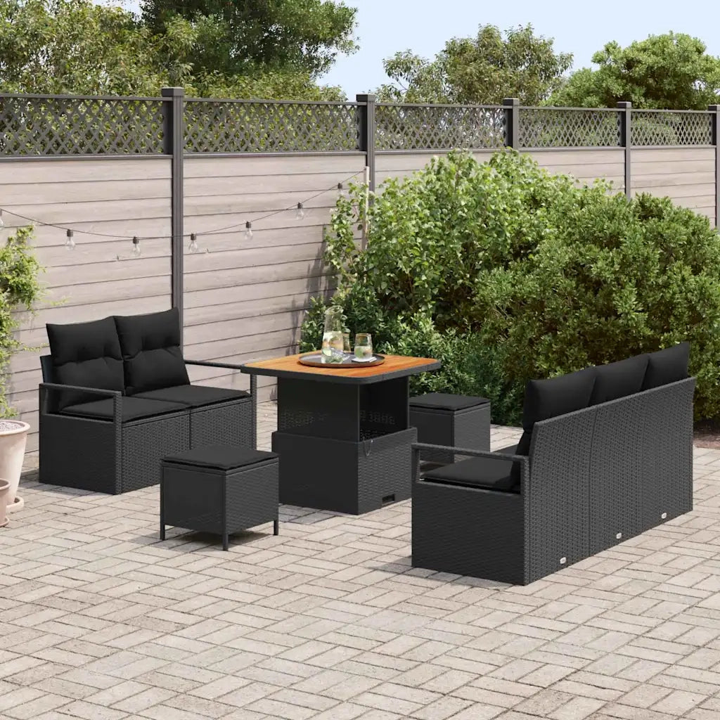 Set Divano da Giardino con cuscino 8 pcs Nero polyrattan