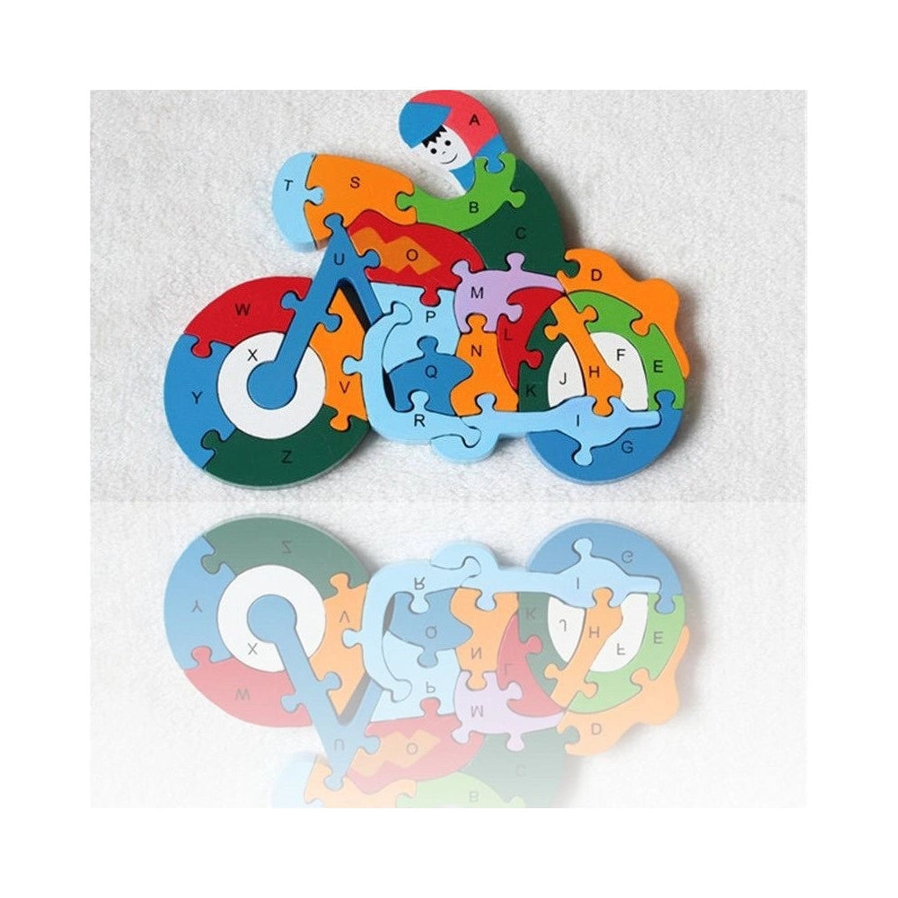 Trade Shop - 3d Puzzle Legno Forma Di Moto Educativo Lettere Numeri Bambini Imparare -