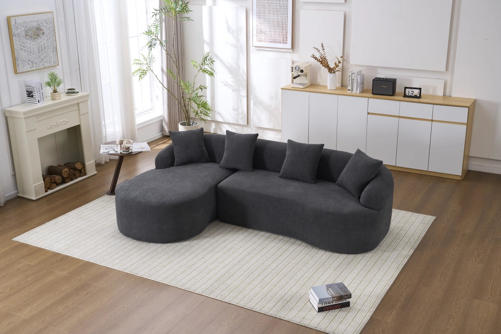 Divano angolare modulare curvo con chaise longue sinistra in chenille senza montaggio grigio scuro 243 × 150 × 67 cm