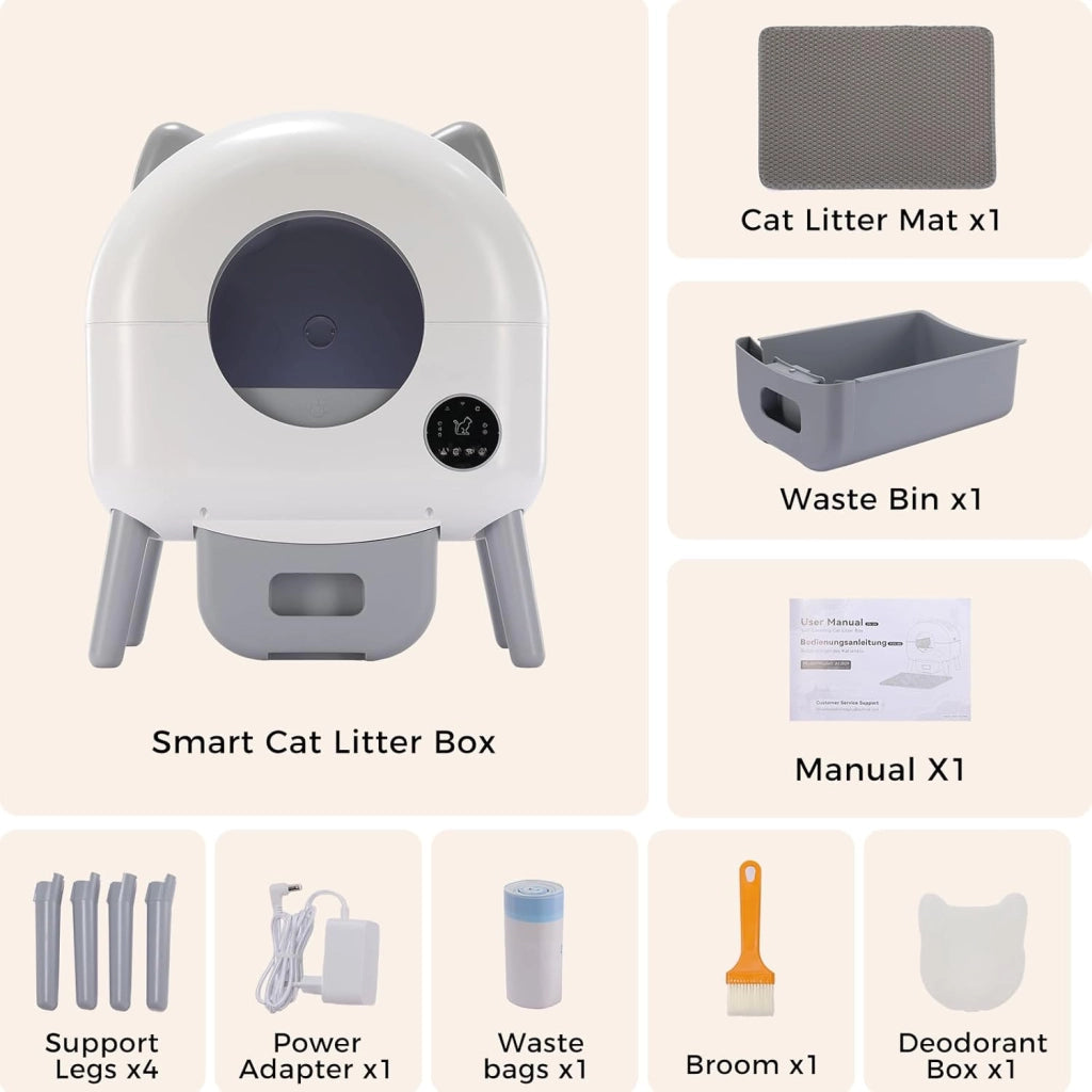 Lettiera per gatti, autopulente, 66 l, automatica, con controllo tramite app e sensore a infrarossi, anti-pizzicamento, per gatti elettrici, con pietra profumata, opaca, ideale per famiglie