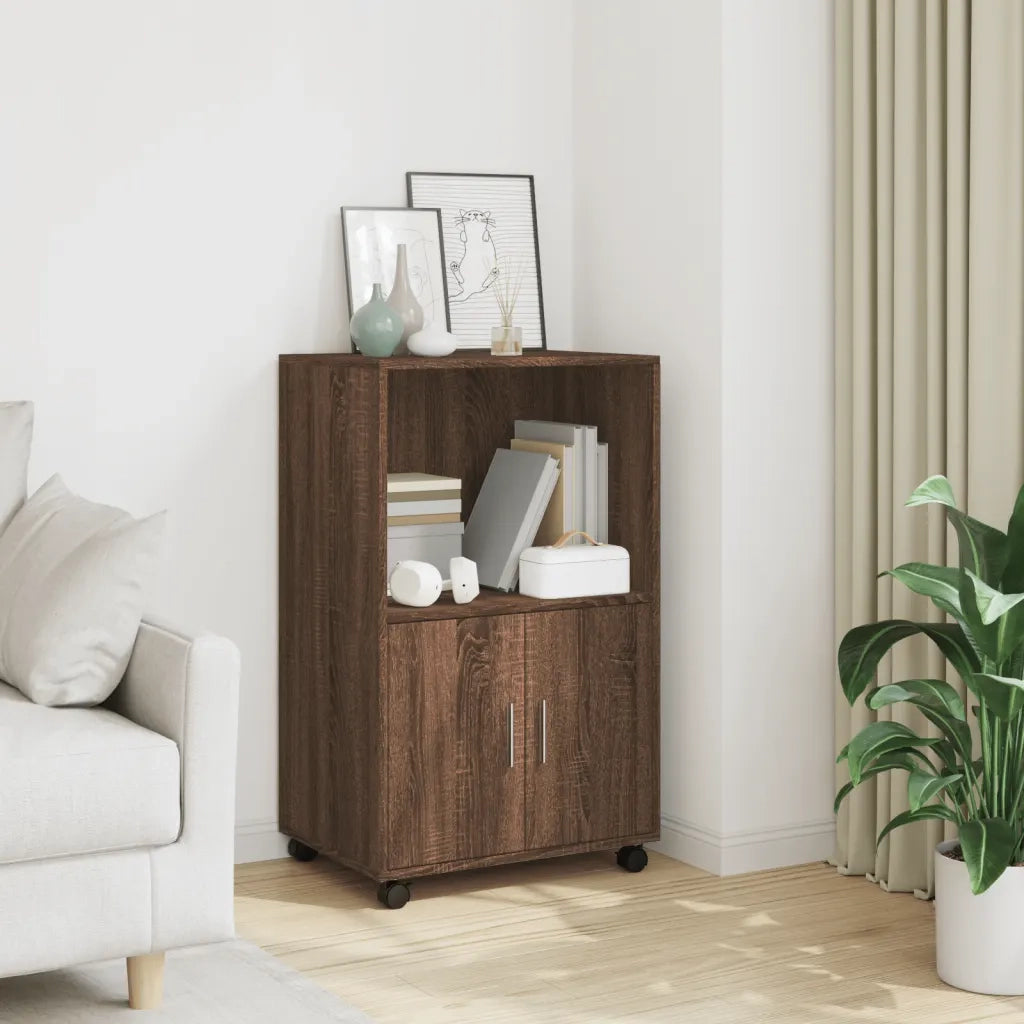 Mobiletto con Ruote Rovere Marrone 55x40x91 cm in Truciolato