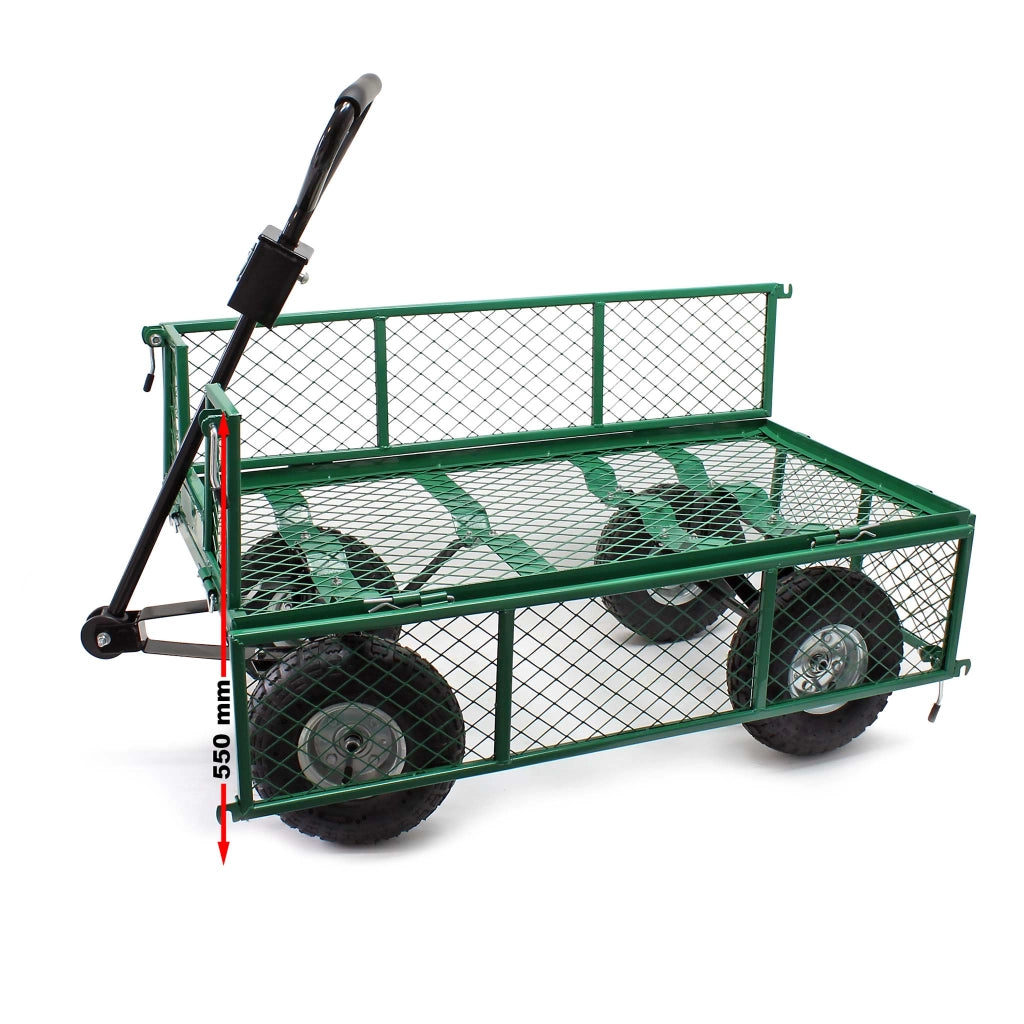 Carrello da trasporto con sponde ribaltabili max 300 kg, incl.telone, per giardino campagna