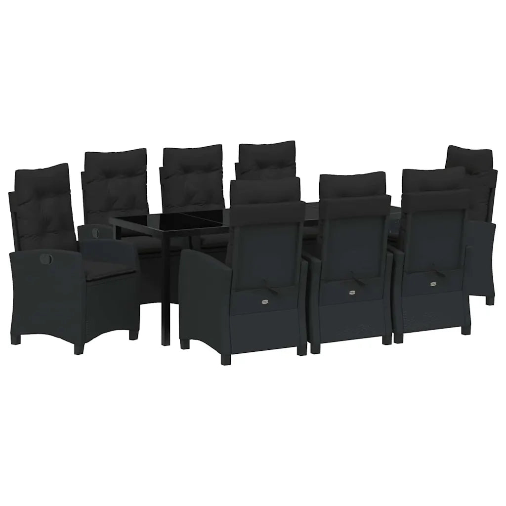 Set da Pranzo per Giardino con cuscino 9 pcs Nero polyrattan 3380378