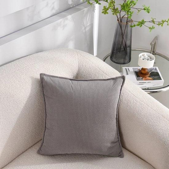 Set da 2 pezzi di copri cuscino corduroy morbidi - copri cuscino a quadri con strisce - copri cuscini decorativi - per divano, auto, terrazzo, camera da letto, salotto - 65x65cm - Grigio
