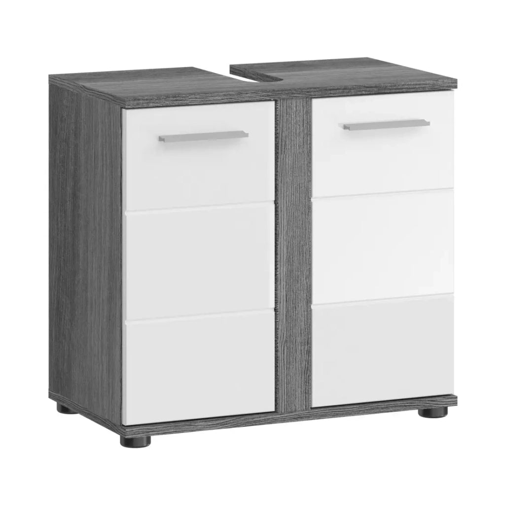 Mobile sottolavabo WILLIAM – Grigio scuro e bianco – 57x60x34 cm – 2 porte
