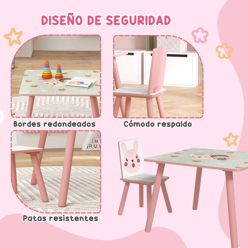 Set Tavolo e 2 Sedie Bambini ¨C Zephmum ¨C Rosa con Stampa Animali