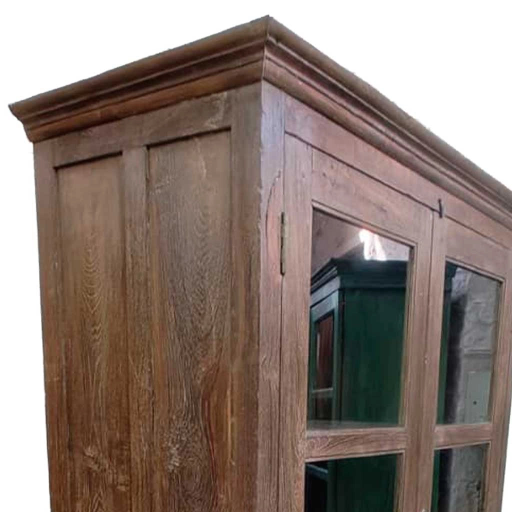 Vetrina in legno con finitura artigianale marrone, 110x45x180h cm