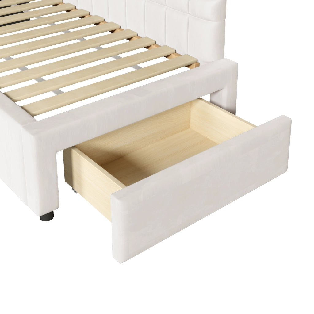 Letto combinato 90 × 200 cm con letto estraibile, 2 cassetti, senza materasso, in flanella beige