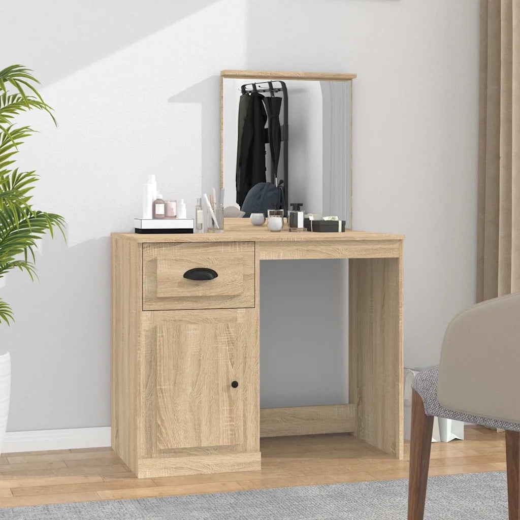 Toeletta Specchio-Tavolo da Vanit¨¤ Rovere Sonoma 90x50x132,5cm Legno Multistrato
