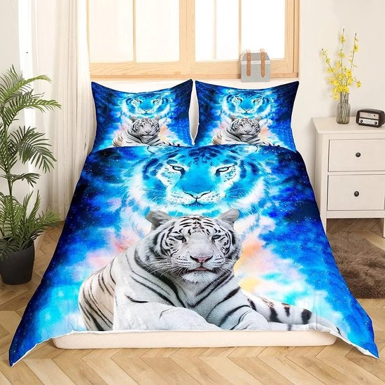 Set di coperte da letto 135x200cm con tema selvaggio e animali Blu Galaxy Set da letto per bambini e adulti Decorazione domestica ultradolce con disegno di gatti e safari Cucitura